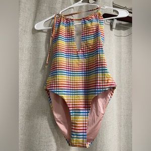 ONIA Eliza cutout checked halterneck swimsuit multicolour one-piece New with Tag